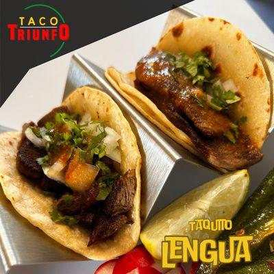 Our great grilled tongue taco, impossible to be more delicious, simmered and finished on the grill.