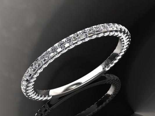 CAD Created Custom Diamond Bands In White Gold At Charleston Alexander Jewelers.