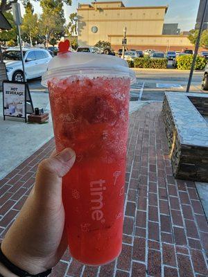 strawberry fruit tea with extra ice