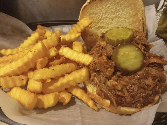 BBQ Pulled Pork Sandwich with fries