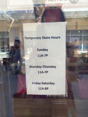 Temporary hours as of 10/3/2021