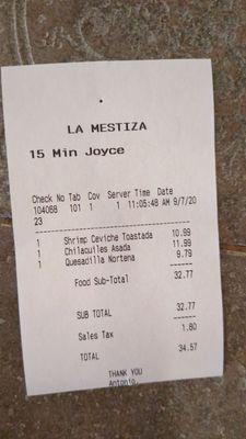 Lunch tab. Price increases are reasonable given inflation