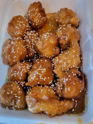 I added the sesame seeds. This is really good orange chicken.