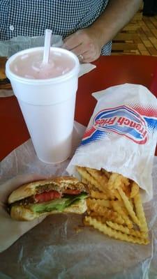 Single cheeseburger, fries, medium drink.