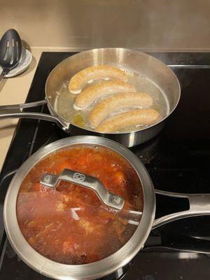 Italian wild boar sausage purchased for a meat marinara pasta dish, which was one of the best I have ever had.