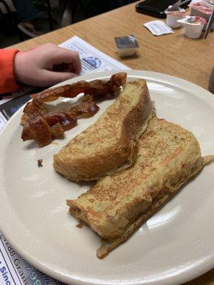 Kid's French toast. This is a huge slice of homemade bread and it was delicious.