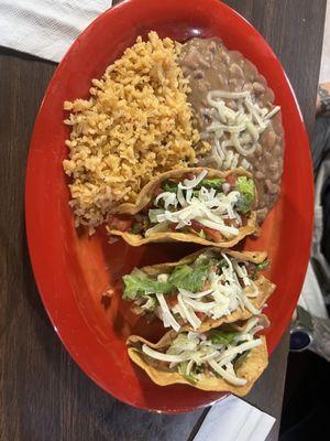 Tacos Dorados with beans and rice