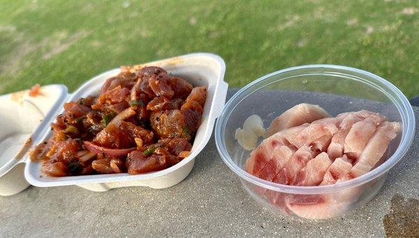 Spicy Ahi Poke Bowl and Hamachi sashimi