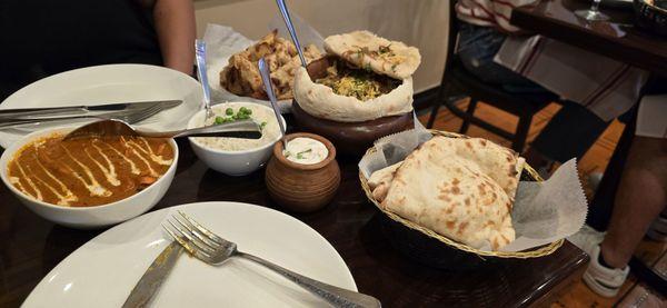 Naan, paratha, lamb briyani and butter chicken