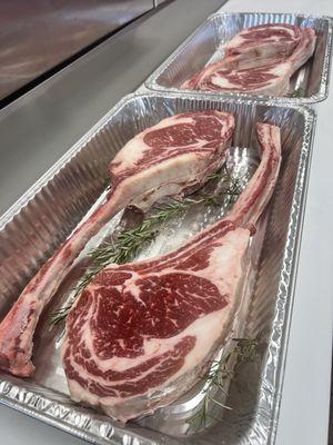 Prime Grade Tomahawk Steaks with Rosemary on the side