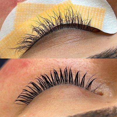 before and after of a botched lash lift i fixed :)