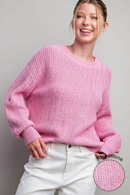 ee:some Jewel Crochet Knit Sweater In Bubble Pink