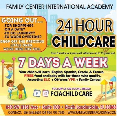 24 Hour Childcare 7 Days A Week Weekend and Nights Are Available
Have you been able to come in yet to see our wonderful facility?  At Fam