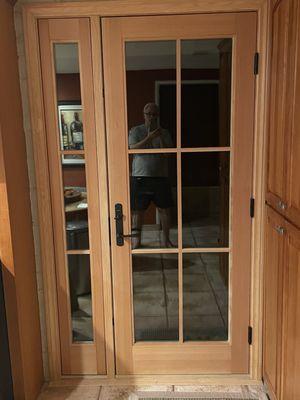 Douglas Fir interior of kitchen door and sidelight