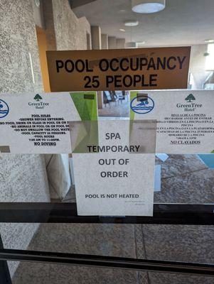 Spa/pool closed.