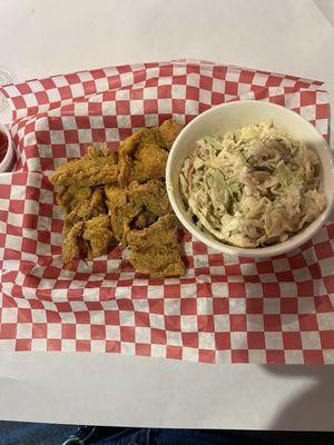 Gator bites and cold slaw. I had already dug in a bit.