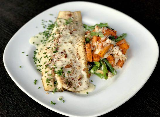 Pecan Crusted Trout w/ Sweet Potato Crab Hash