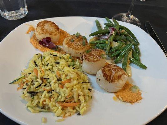 Pan seared scallops.  Look at the pretty color on this plate!