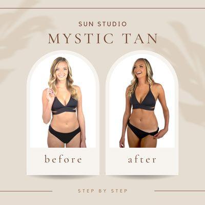 Sun Studio Before and After of out Mystic Spray Tan!