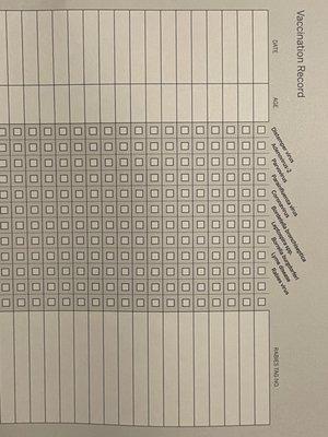 Blank chart they sent me home with...despite vaccinations administered