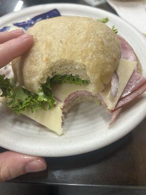 Ham on ciabatta with Swiss