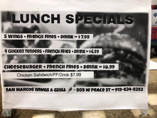 Menu - lunch specials