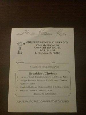 One free breakfast per room included