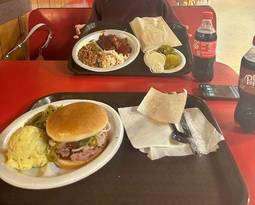 Pulled pork sandwich plate + brisket plate