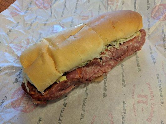 #9 Italian Night Club. Genoa salami, capicola, ham, provolone, lettuce, tomato, onions, mayo & vinaigrette. $7.41 before tip.