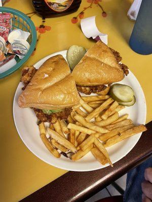 Breaded Schnitzel sandwich and fries