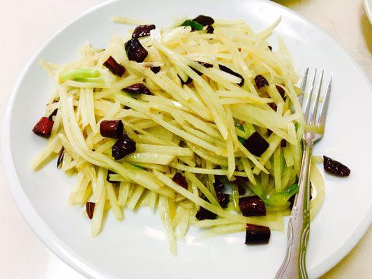 Shredded potatoes w chili pepper. Lighter but still grey flavor