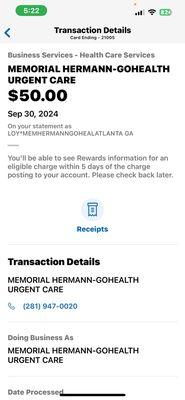 They charged my card without my knowledge or permission the when I didn't owe  (because insurance fully paid)