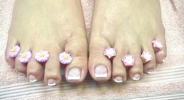 French gel pedicure and design. French gel and design by Cindy. Pedicure and callus remover and scrub by "Noc"