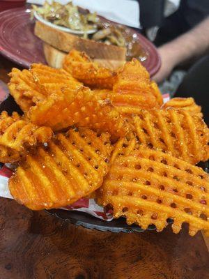 Absolutely the best sweet potato waffle fries! Perfectly cooked with some crisp.