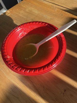 A sample of yummy lentil soup while we waited for our take out