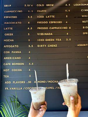 freddo cappuccinos and the wall menu