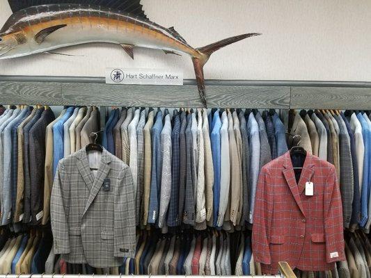 A small array of sport coats by Hardwick, Hart Shaffner Marx, Paul Betenly, Manzoni and others.