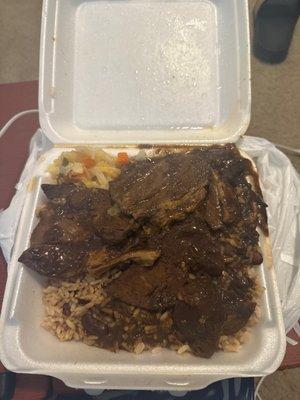 Jerk Pork, Rice & Beans, Steamed Cabbage