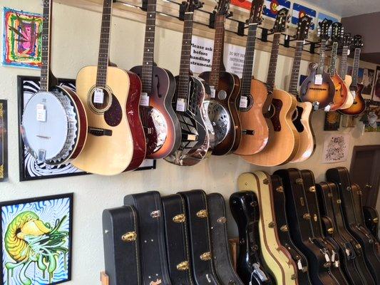 A Wide Variety of acoustic guitars and folk instruments. Also features many accessories!