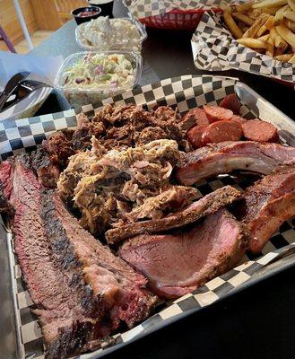 BBQ sampler! this was the small... all the meat was killer, definitely shareable. Sides of coleslaw and tatersalad were great as well!