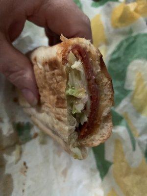 Side view of the spicy Italian sandwich