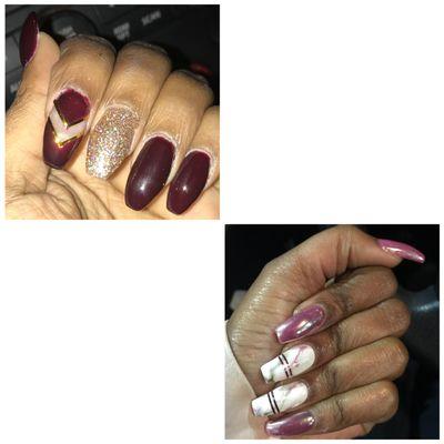 BEFORE (Nails Etc. Top picture) and AFTER (done by Jimmie, US Nails and Spa). Jimmie was AMAZING. He fixed what Nails Etc. Jacked up!