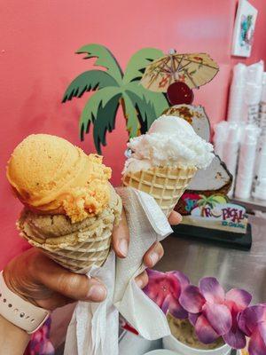 Left: Passion Fruit & Tamarind in Large Cone  Right: Coconut in Large Cone Cone