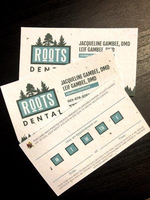 We're good for your teeth and good for the planet! Did you know we have appointment reminder cards that can be planted to grow wildflowers?!