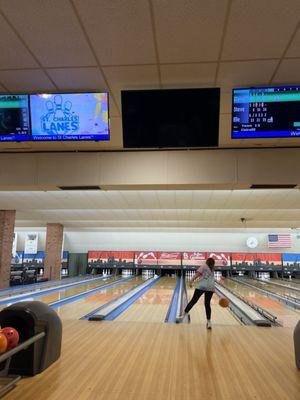 One of the kids bowling