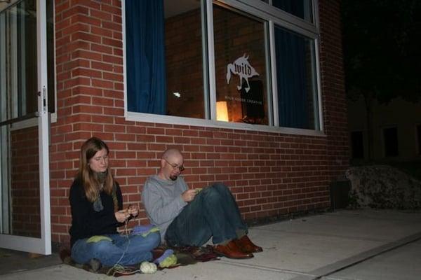 Jessie and Andy crafting outside