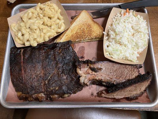 Two Meat Combo Ribs and Brisket Mac & Cheese and Nana's Creamy Coleslaw