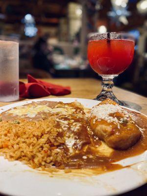 Enchilada and Chile Relleno Combo & Strawberry House Margarita