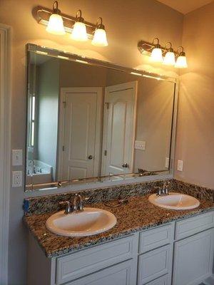 Custom beveled mirror installed in a customers bathroom