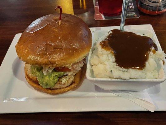 Avocado turkey with mashed potatoes and gravy